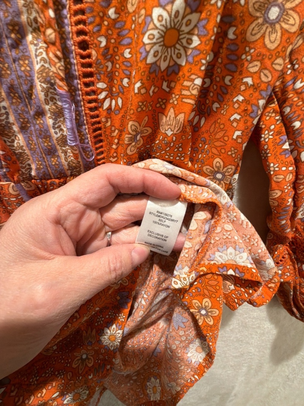 Festival Ready! DR2 boho peasant blouse floral tie front flowy rayon top M - Picture 9 of 12